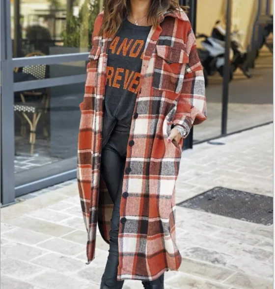 2021 Winter Lapel Coat Fashion Women Long Sleeve Loose Pocket Ladies Casual Elegant Oversized Shirt Long Plaid Jacket, 6 colors
2021 Winter Lapel Coat Fashion Women Long Sleeve Loose Pocket Ladies Casual Elegant Oversized Shirt Long Plaid Jacket, 6 colors