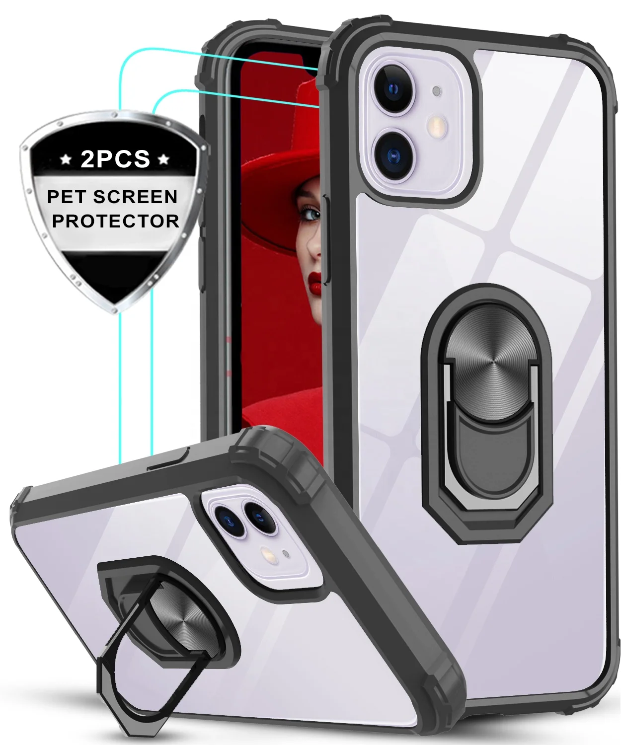 LeYi Shockproof TPU PC Metal Magnetic Ring Holder case cover holographic phone case for iPhone 11, Black, blue,red ,silver ,gold
LeYi Shockproof TPU PC Metal Magnetic Ring Holder case cover holographic phone case for iPhone 11, Black, blue,red ,silver ,gold