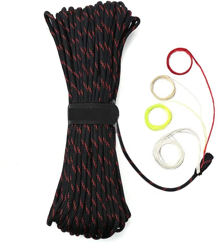 

100ft Survival Ropes 4mm Parachute Fire Cord Bushcraft Red Tinder Cord PE Fishing Line Cotton 10 Strands Paracord 550, 7 colors
