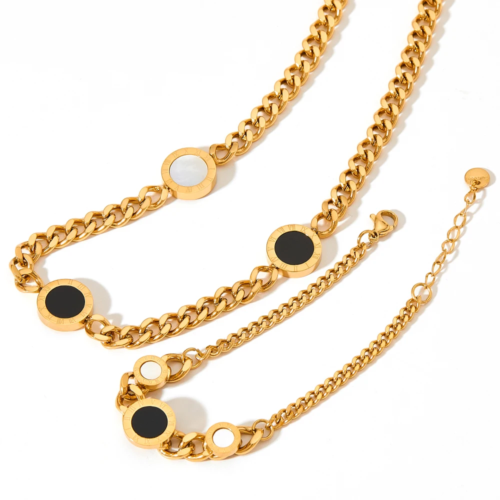 Fashion Stainless Steel Cuban Chain Double Sided Black And White Shell Roman Pendant Bracelet Necklace
Fashion Stainless Steel Cuban Chain Double Sided Black And White Shell Roman Pendant Bracelet Necklace