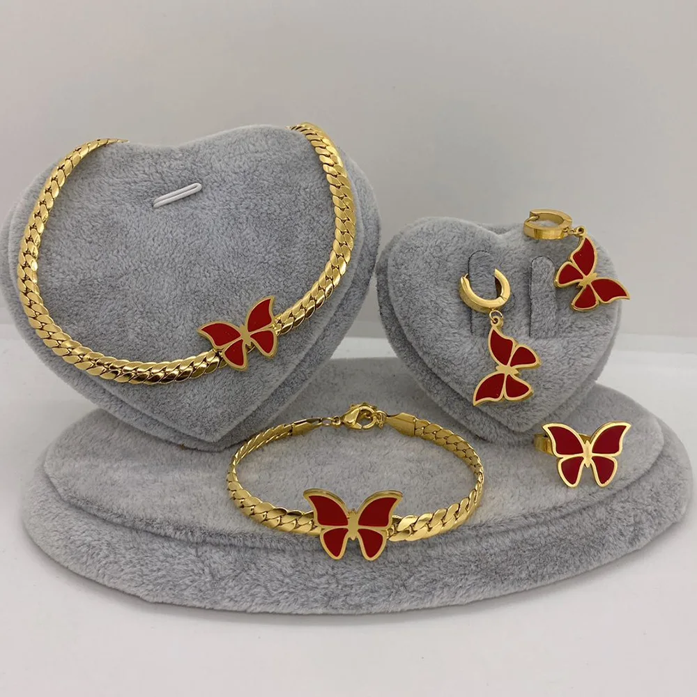 Fashion Snake Chain Gradient Enamel Butterfly Titanium Steel Stainless Steel Necklace Bracelet Earings Ring 4 Pieces Jewelry Set
Fashion Snake Chain Gradient Enamel Butterfly Titanium Steel Stainless Steel Necklace Bracelet Earings Ring 4 Pieces Jewelry Set