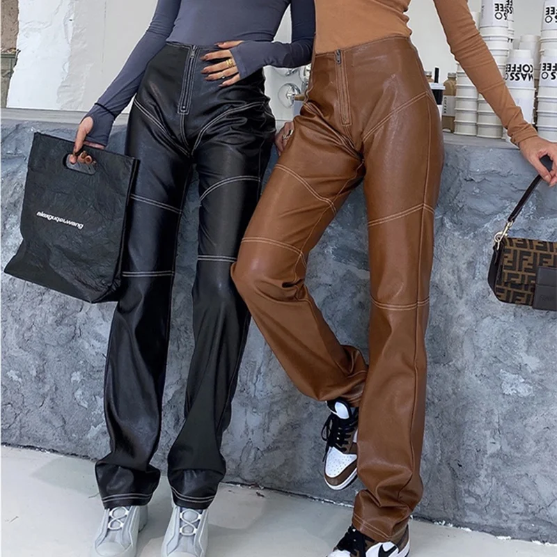 GILIPUR Women's Leather Jeans Trousers New Design Black Straight Leg Cargo Patchwork PU Faux Leather Pants, Black / brown
GILIPUR Women's Leather Jeans Trousers New Design Black Straight Leg Cargo Patchwork PU Faux Leather Pants, Black / brown