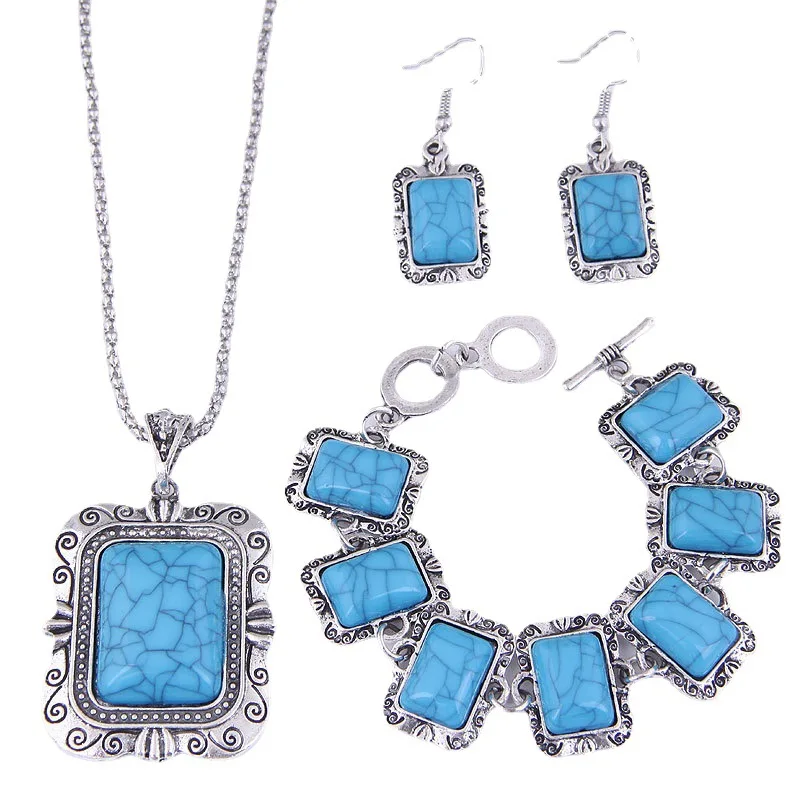 Fashion Zinc Alloy Jewelry Turquoise Stone Set Square Turquoise Necklace Earrings Bracelet Set, As photo
Fashion Zinc Alloy Jewelry Turquoise Stone Set Square Turquoise Necklace Earrings Bracelet Set, As photo