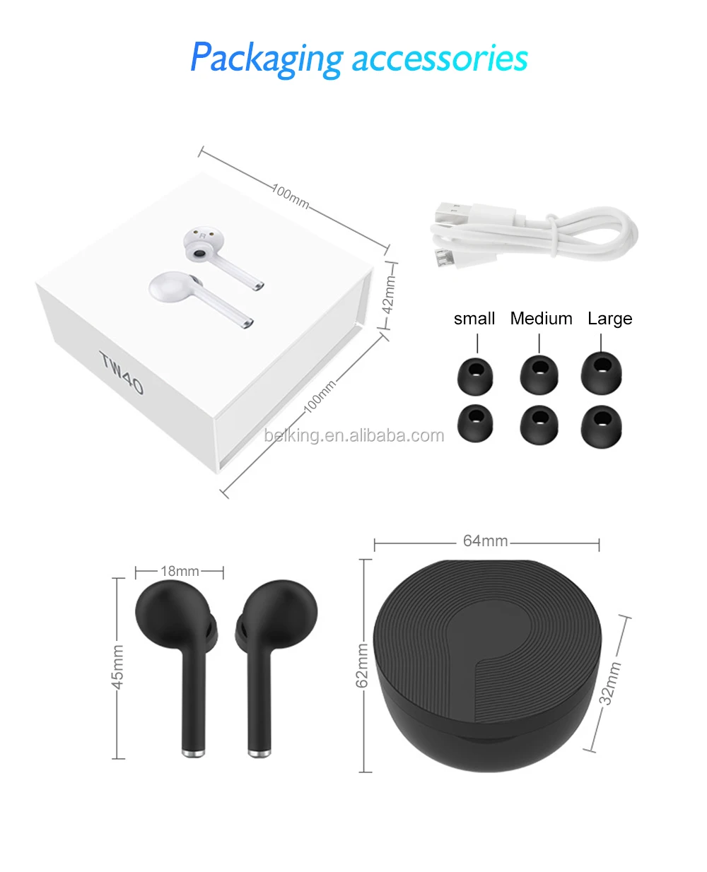 BK-TW40 Smart V5.0 Chip Earbuds BT Wireless Earphone HiFi Stereo Bluetooth Wireless Headphone - ANKUX.COM