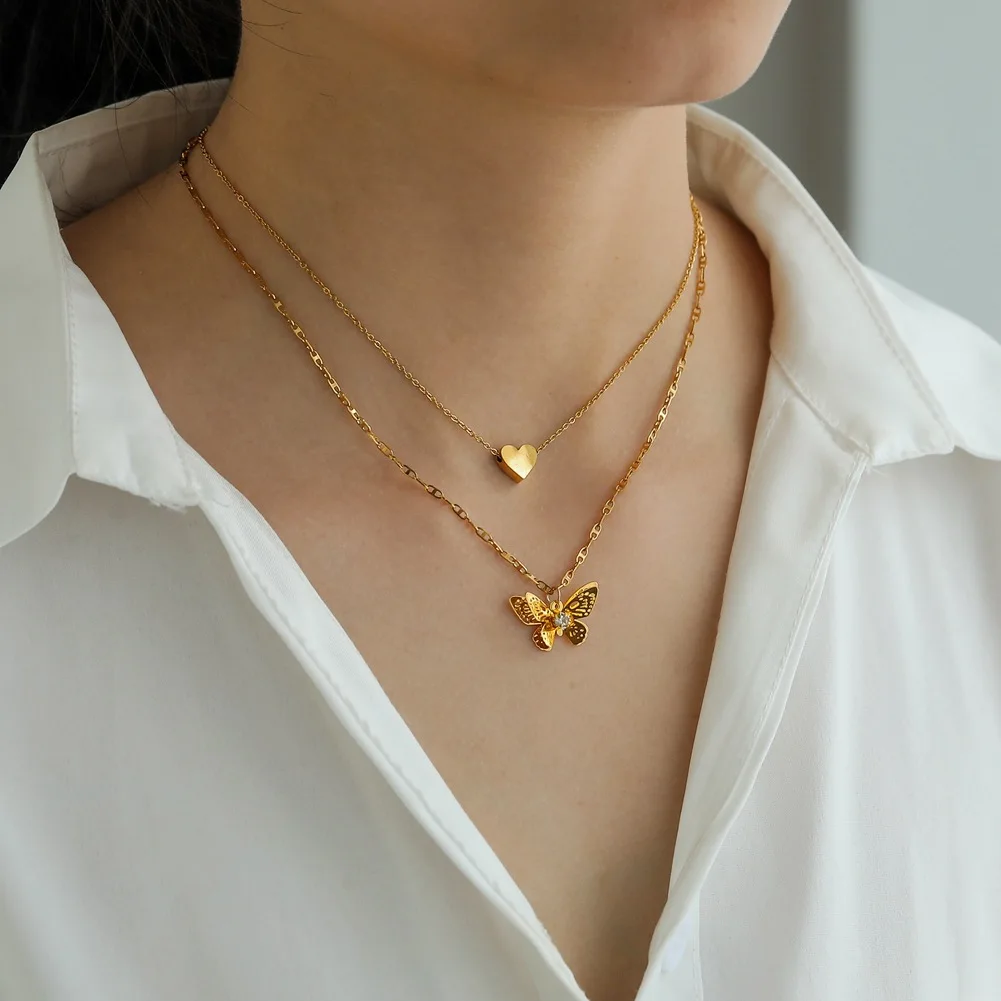 Double layer 18K gold plated necklace Fashion titanium steel Love Three-dimensional hollow butterfly pendant jewelry for women
Double layer 18K gold plated necklace Fashion titanium steel Love Three-dimensional hollow butterfly pendant jewelry for women