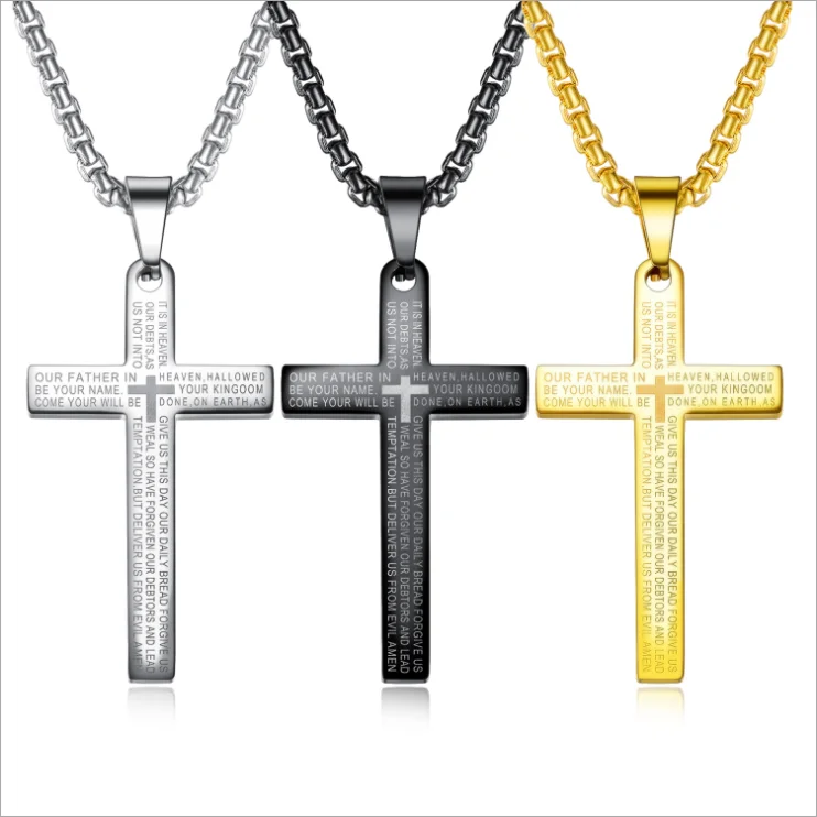Punk Style Cross Scripture Pendant Black Titanium Steel Necklace For Travel Souvenirs
Punk Style Cross Scripture Pendant Black Titanium Steel Necklace For Travel Souvenirs