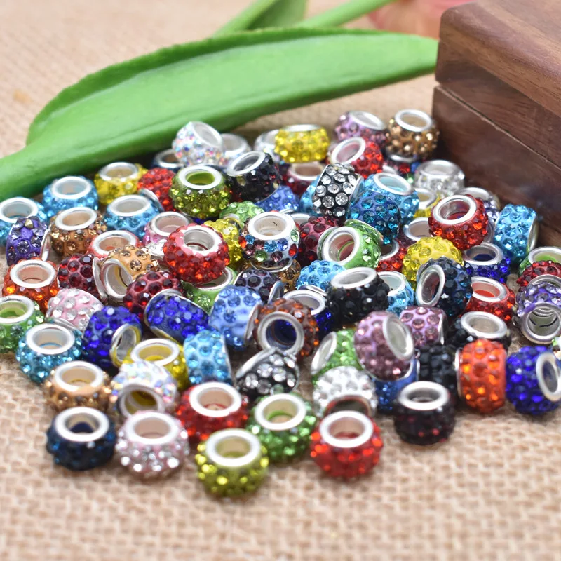 

fashion white pink blue large hole wholesale black clay rhinestone spacer crystal beads wholesale for jewelry making