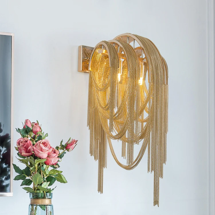 Modern creative aluminum Hanging chain wall led light  LED G9 gold silver Hotel Bedroom wall lamp