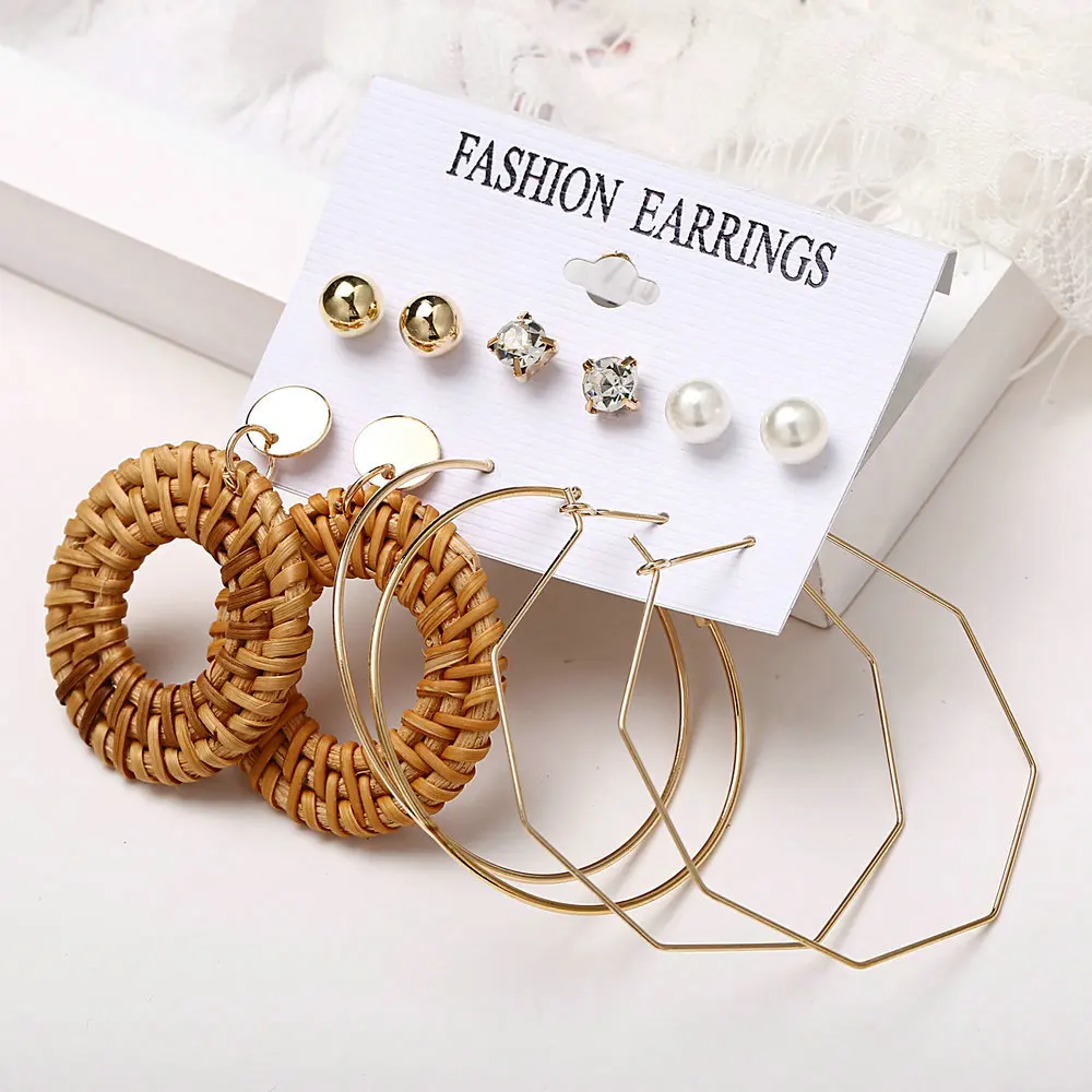 5506 Bohemian Rattan Geometric Earring Set 2021 Big Gold Plated Popular Rattan Jewelry Hoop Earrings For Female, Multi colors
5506 Bohemian Rattan Geometric Earring Set 2021 Big Gold Plated Popular Rattan Jewelry Hoop Earrings For Female, Multi colors