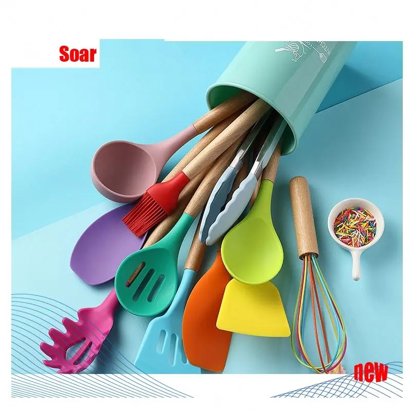 Wood Handle Silicone Colorful Amazon Cooking Utensil Kitchen Sets Kitchenware With Bucket, Black, blue, pink, purple, yellow, green, red, orange
Wood Handle Silicone Colorful Amazon Cooking Utensil Kitchen Sets Kitchenware With Bucket, Black, blue, pink, purple, yellow, green, red, orange