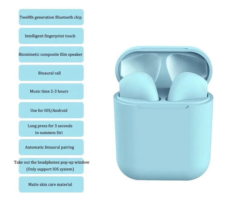 OEM Macaron Inpods 12 Frosted Feel Touch Control TWS 5.0 Stereo Mini Wireless Bluetooth Earphone BT Gaming Headphone for iPhone - ANKUX.COM