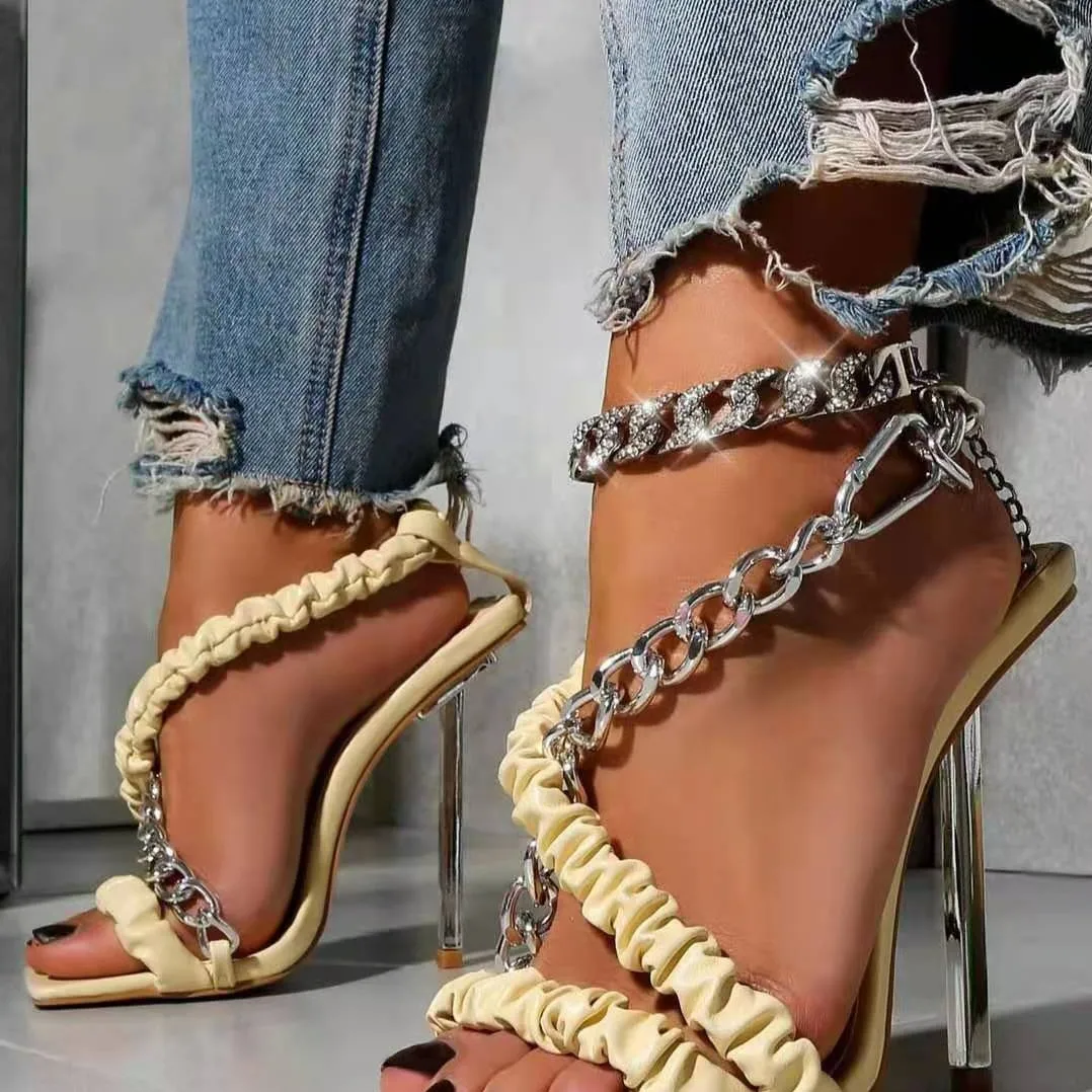 Mode sexy sandals leaves decormative square toe lace up fashion design chain decormative women summerhigh heel sandals, Yellow
Mode sexy sandals leaves decormative square toe lace up fashion design chain decormative women summerhigh heel sandals, Yellow