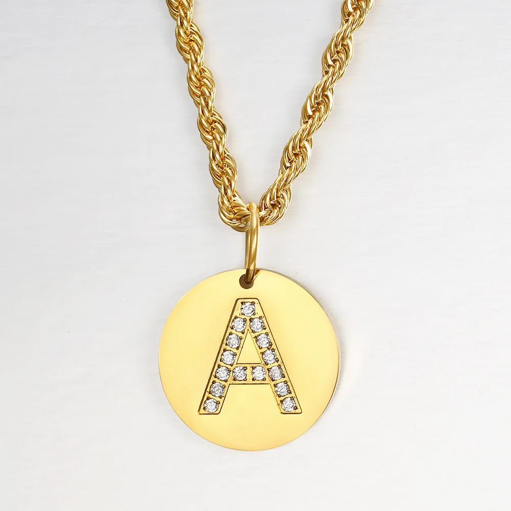 Wholesale Stainless Steel 18K Gold Plated 26 Alphabet Diamond Jewelry Initial Letter Link Chain Round Coin Pendant Necklace, Gold/silver
Wholesale Stainless Steel 18K Gold Plated 26 Alphabet Diamond Jewelry Initial Letter Link Chain Round Coin Pendant Necklace, Gold/silver