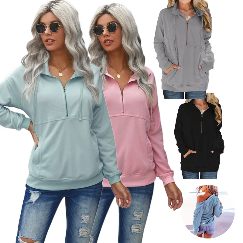 2021 Winter Autumn Clothing Women Zip Up Top Pocketed Half Zip Pullover Women Sweatshirt, Accept customized multi color sweatshirt
2021 Winter Autumn Clothing Women Zip Up Top Pocketed Half Zip Pullover Women Sweatshirt, Accept customized multi color sweatshirt