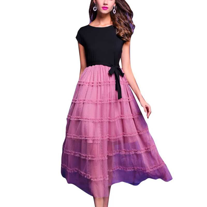 2019 Summer New Fashion Design Pink Patchwork O Neck With Waist Belt Women Elegant Fancy Sleeveless Long Casual Mesh Dress, Picture color
2019 Summer New Fashion Design Pink Patchwork O Neck With Waist Belt Women Elegant Fancy Sleeveless Long Casual Mesh Dress, Picture color