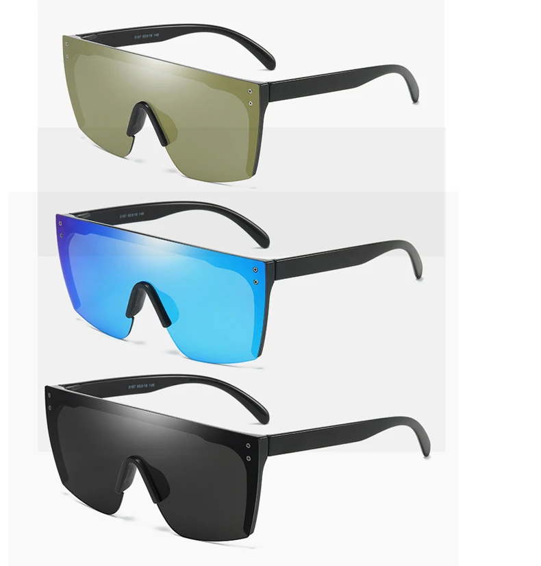 

6187 Vintage Mirrored Oversized Rimless Sunglasses for Women Men Flat Top Shield Wrap Square UV400