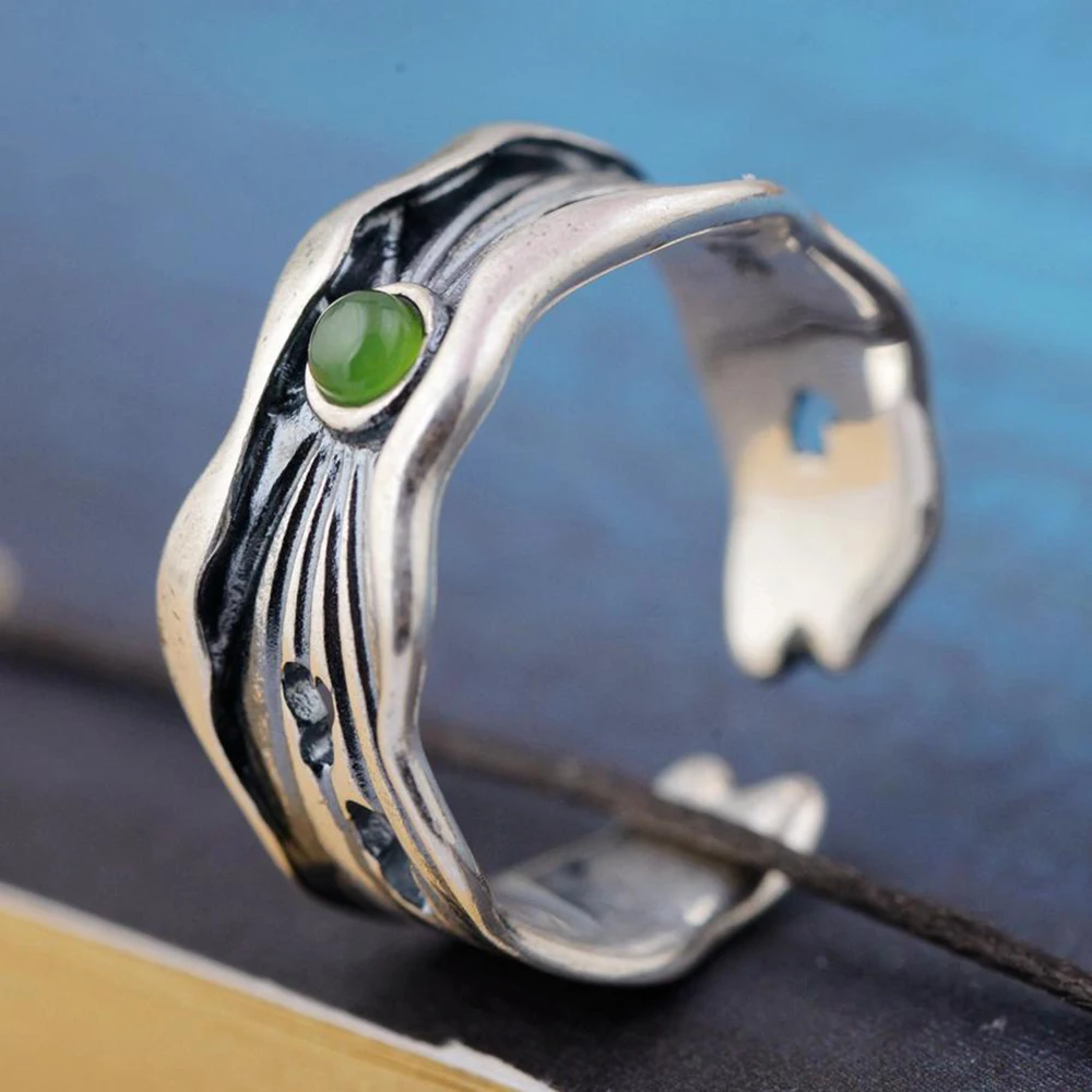 Natural Stone Green Jade Open Rings For Women Vintage Tree Branch Pattern Thai Silver Hearts Shaped Hollow Design Fine Jewelry
Natural Stone Green Jade Open Rings For Women Vintage Tree Branch Pattern Thai Silver Hearts Shaped Hollow Design Fine Jewelry