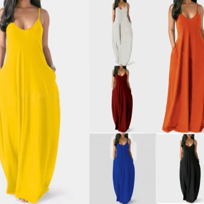 Fashion Women Solid Color Plus Size Loose Long Sexy Camisole Dress Clothes Lady Elegant Summer Casual Dress
Fashion Women Solid Color Plus Size Loose Long Sexy Camisole Dress Clothes Lady Elegant Summer Casual Dress