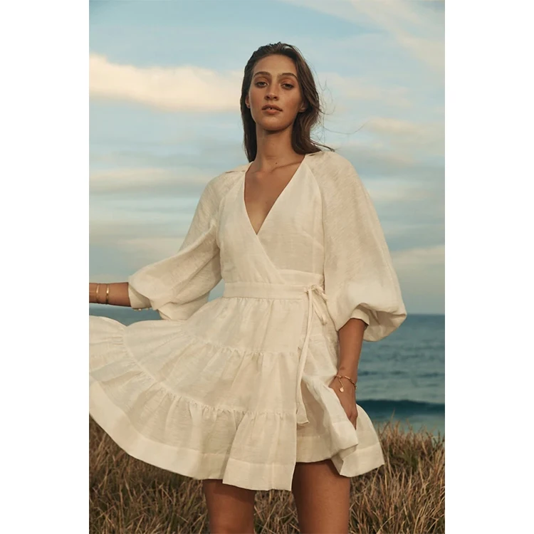 Summer Hot Sale Solid Color half Sleeve v Neck Women mini wrap Linen Dress, Customized color
Summer Hot Sale Solid Color half Sleeve v Neck Women mini wrap Linen Dress, Customized color