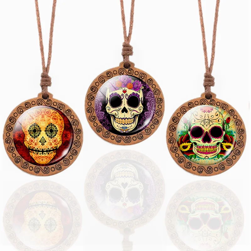 Candy Skull Necklace Mexico Sugar Skull Wax Rope Chain Necklaces Natural Wood Pendant Vintage Jewelry for Women
Candy Skull Necklace Mexico Sugar Skull Wax Rope Chain Necklaces Natural Wood Pendant Vintage Jewelry for Women