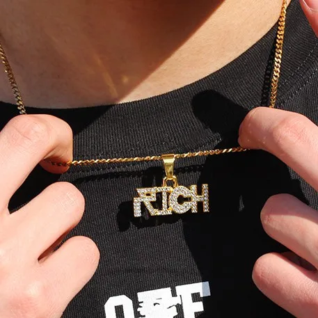 Hip hop iced out bling RICH pendant necklaces High quality AAA rhinestone charm Hip hop letters Men necklace fashion gifts
Hip hop iced out bling RICH pendant necklaces High quality AAA rhinestone charm Hip hop letters Men necklace fashion gifts
