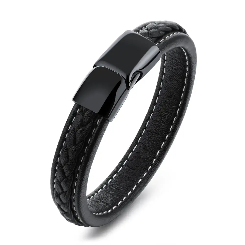 12mm Wide Men Bracelet Titanium Jewelry Cowhide Plain Leather Bangle Bracelets With Black Magnetic
12mm Wide Men Bracelet Titanium Jewelry Cowhide Plain Leather Bangle Bracelets With Black Magnetic