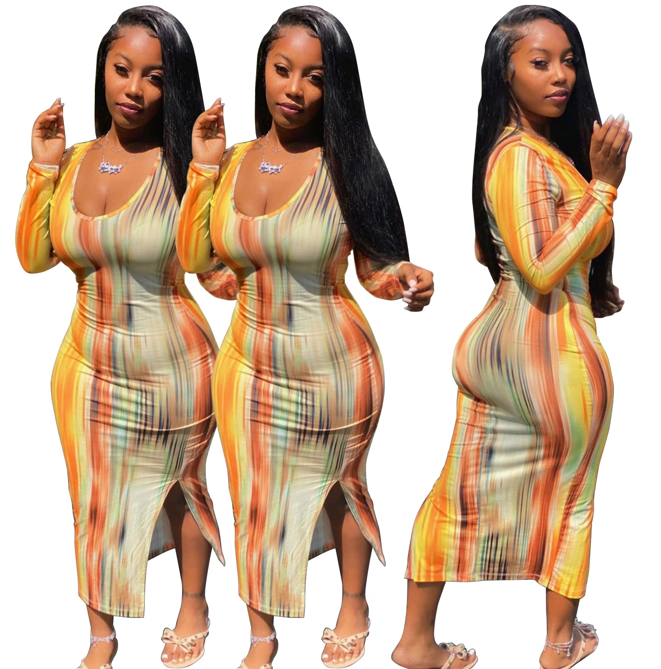 New Autumn Fashion Style V Neck Multicolor Print Dress For Women Long Sleeve Slit Long Skirt Sexy Outfits Women 
New Autumn Fashion Style V Neck Multicolor Print Dress For Women Long Sleeve Slit Long Skirt Sexy Outfits Women