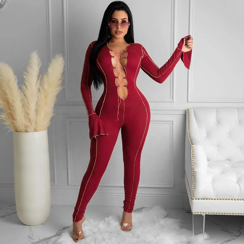Hot Selling Long Sleeve Jumpsuit V-neck Flare Pants Ladies One Piece Bandage Autumn Women Sexy Bodycon Jumpsuits
Hot Selling Long Sleeve Jumpsuit V-neck Flare Pants Ladies One Piece Bandage Autumn Women Sexy Bodycon Jumpsuits
