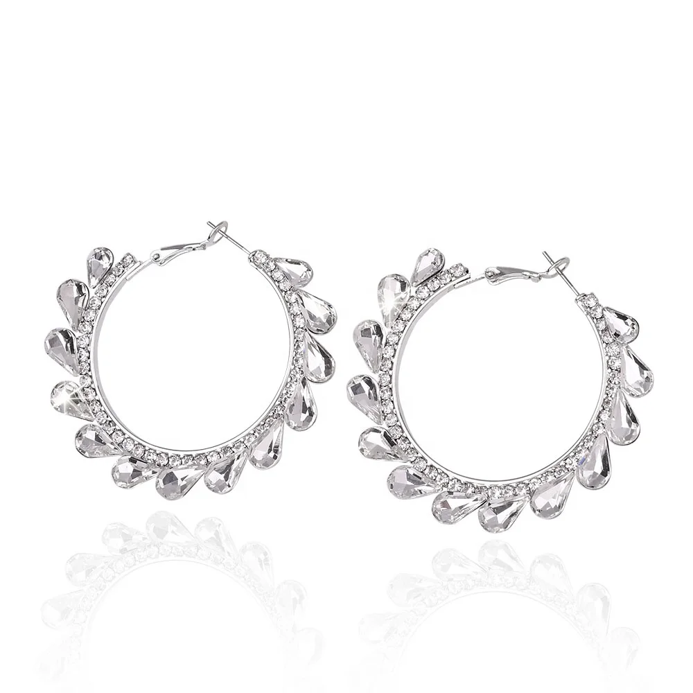 Designer Fashion Jewelry White Gold Round Glass Big Hoop Earrings Women for Party Korean, Rhodium plated
Designer Fashion Jewelry White Gold Round Glass Big Hoop Earrings Women for Party Korean, Rhodium plated