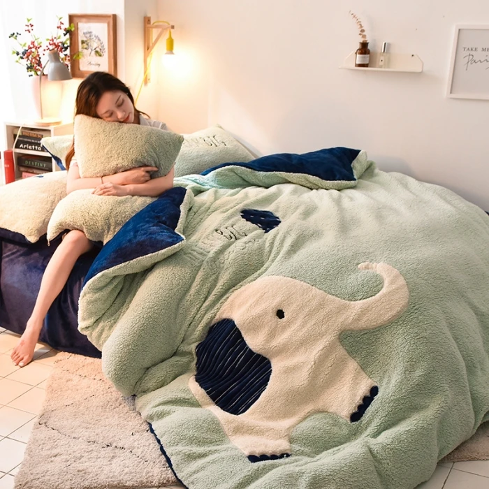 Christmas Deer 2-in-1 Dual-Purpose Fleece Blanket Kids Duvet Cover Bedding Sets