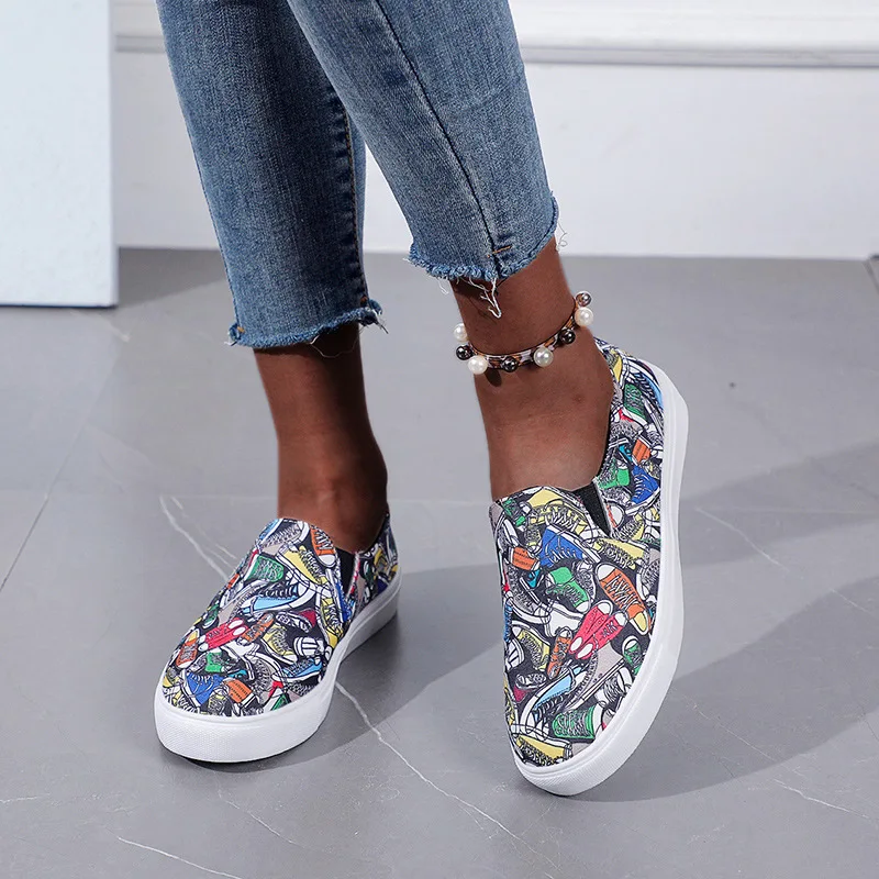 Fashion Slip On Breathable Vulcanized Canvas Shoes Casual Graffiti Flat Women Sneakers, Black,multicolor
Fashion Slip On Breathable Vulcanized Canvas Shoes Casual Graffiti Flat Women Sneakers, Black,multicolor