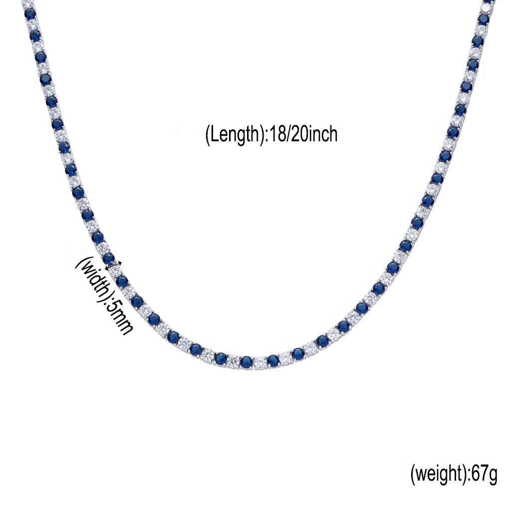 bling bling hip hop blue necklace,5mm 18" 20" copper zircon iced out Cuban link chain men women necklace jewelry