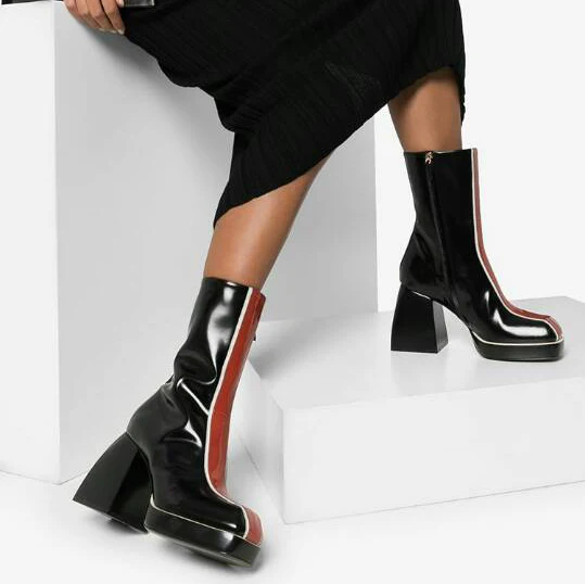 Hand-made Square Heels Women Boots Slip on High Heel Mid-calf Booties Shoes Women hard-wearing Square Toe Boots for Ladies, Black
Hand-made Square Heels Women Boots Slip on High Heel Mid-calf Booties Shoes Women hard-wearing Square Toe Boots for Ladies, Black