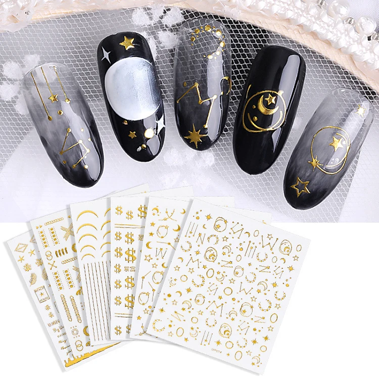 New fashion gold 3D nail sticker for nail art decoration star moon self adhesive diy nail decals
New fashion gold 3D nail sticker for nail art decoration star moon self adhesive diy nail decals