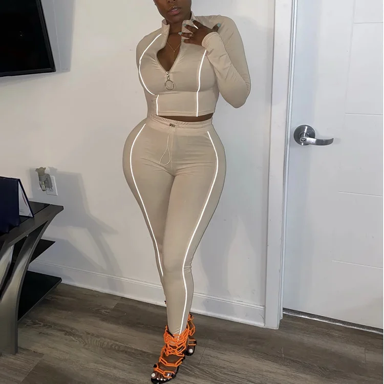 Casual Clothing Outfits Long Sleeve Reflective Design Autumn Women Fitness Sets With Zipper Bodycon Tracksuits For Sale -CY, Gray,black,khaki
Casual Clothing Outfits Long Sleeve Reflective Design Autumn Women Fitness Sets With Zipper Bodycon Tracksuits For Sale -CY, Gray,black,khaki