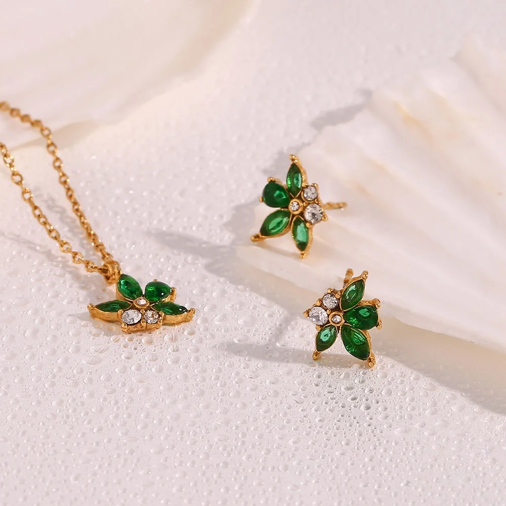 Tarnish Free Zircon Flower Shape Pendant Necklace 18K Gold Plated Stainless Steel Necklace And Earring Set For Women
Tarnish Free Zircon Flower Shape Pendant Necklace 18K Gold Plated Stainless Steel Necklace And Earring Set For Women