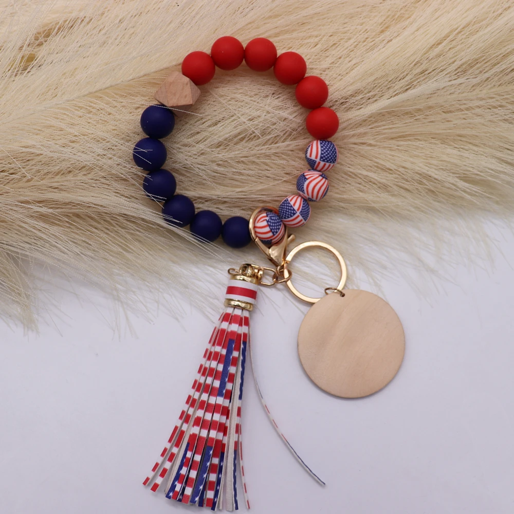 American Pop Custom Independence Day Jewelry Flag Blue Star Food Grade Silicone Bead beaded wristlet Bracelet Keychain
American Pop Custom Independence Day Jewelry Flag Blue Star Food Grade Silicone Bead beaded wristlet Bracelet Keychain