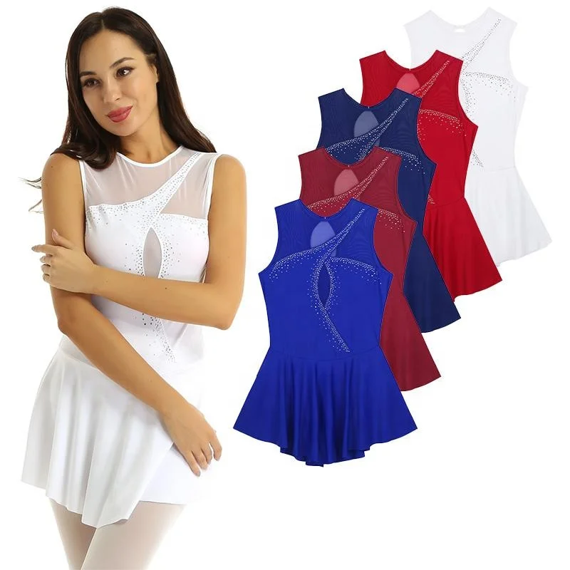 Women Adult Sleeveless Mesh Splice Bodice Shiny Rhinestones Figure Ice Skating Roller Skating Dress
Women Adult Sleeveless Mesh Splice Bodice Shiny Rhinestones Figure Ice Skating Roller Skating Dress