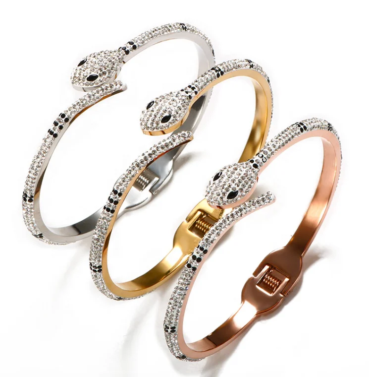 Wholesale Stainless Steel Jewelry Sets 18K Gold Plated CZ Stone Snake Bracelets & Bangles Woman, Gold/silver/rose gold
Wholesale Stainless Steel Jewelry Sets 18K Gold Plated CZ Stone Snake Bracelets & Bangles Woman, Gold/silver/rose gold