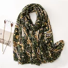 Wholesale 2020 hot sale cheap print muslim hijab fashion army green cashew print tassel twill polyester scarf