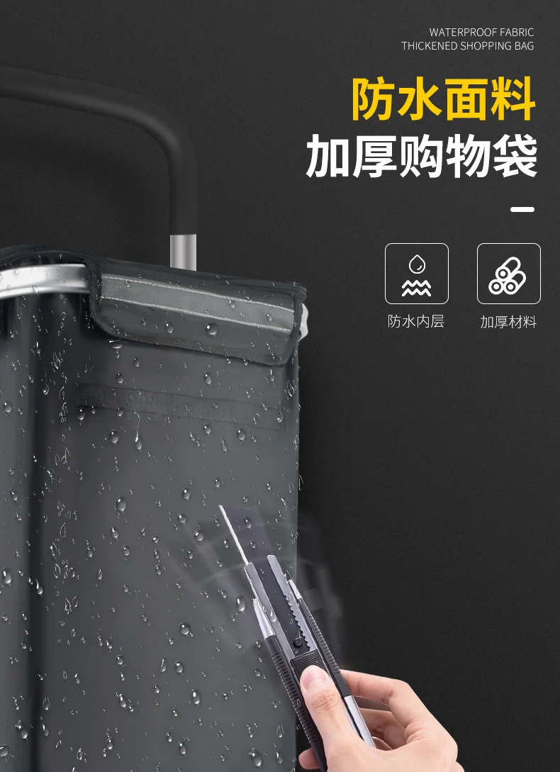 Foldable 2-wheel aluminum trolley canvas bag waterproof shopping cart bag