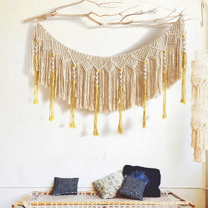 

Macrame Wall Hanging Curtain Fringe Garland Banner Bohemian Wall Decor Woven Home Decoration, White yellow blue brown or customized color