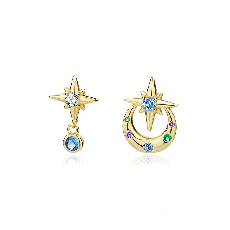 925 Sterling Silver Asymmetrical Wish Star Gold Plated Earrings Colorful Zircon Stud Earrings Set
925 Sterling Silver Asymmetrical Wish Star Gold Plated Earrings Colorful Zircon Stud Earrings Set