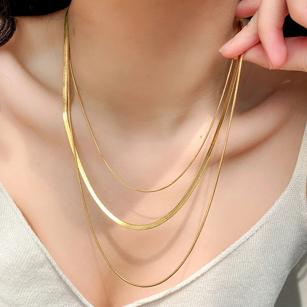 Hip Hop Personality Stainless Steel Snake Bone Necklace Gold Plated Multi Layer Herringbone Snake Chain Necklace
Hip Hop Personality Stainless Steel Snake Bone Necklace Gold Plated Multi Layer Herringbone Snake Chain Necklace