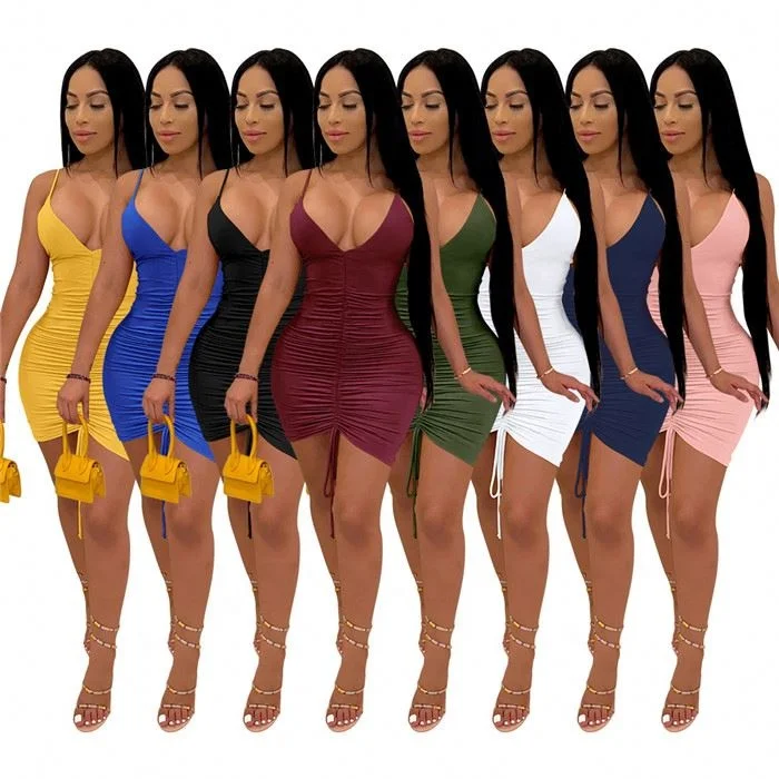Hot Sale 2021 Solid Color V Neck Bodycon Drawstring Slip Dress Mini Dresses Women sexy nightclub Personalit same as the TIKTOK
Hot Sale 2021 Solid Color V Neck Bodycon Drawstring Slip Dress Mini Dresses Women sexy nightclub Personalit same as the TIKTOK