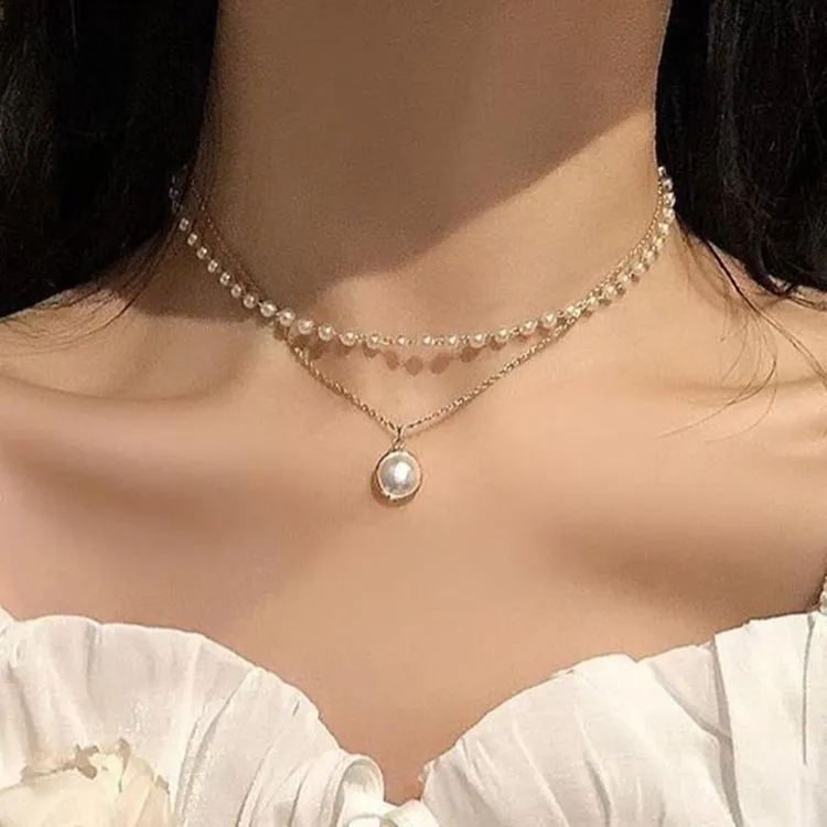 YD Korean Jewelry Fashion Pearl Choker Necklace, Women Cute Girl Gold color Double Layer Chain Pearl Pendant necklace
YD Korean Jewelry Fashion Pearl Choker Necklace, Women Cute Girl Gold color Double Layer Chain Pearl Pendant necklace