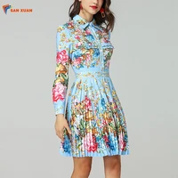 European style fashion women clothing turn down collar elegant pleated ladies summer custom long sleeve floral print dress
European style fashion women clothing turn down collar elegant pleated ladies summer custom long sleeve floral print dress
