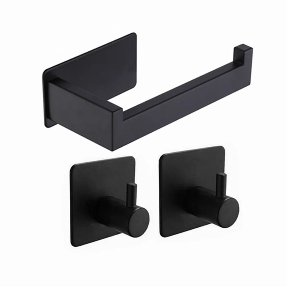Black Bathroom Accessories Toilet Paper Holder and Towel Hooks No Driling, Black, brushed nickel
Black Bathroom Accessories Toilet Paper Holder and Towel Hooks No Driling, Black, brushed nickel