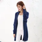 Women Winter Wears Mink Cashmere Long Sleeve Dark Blue Cardigan Sweater Korean