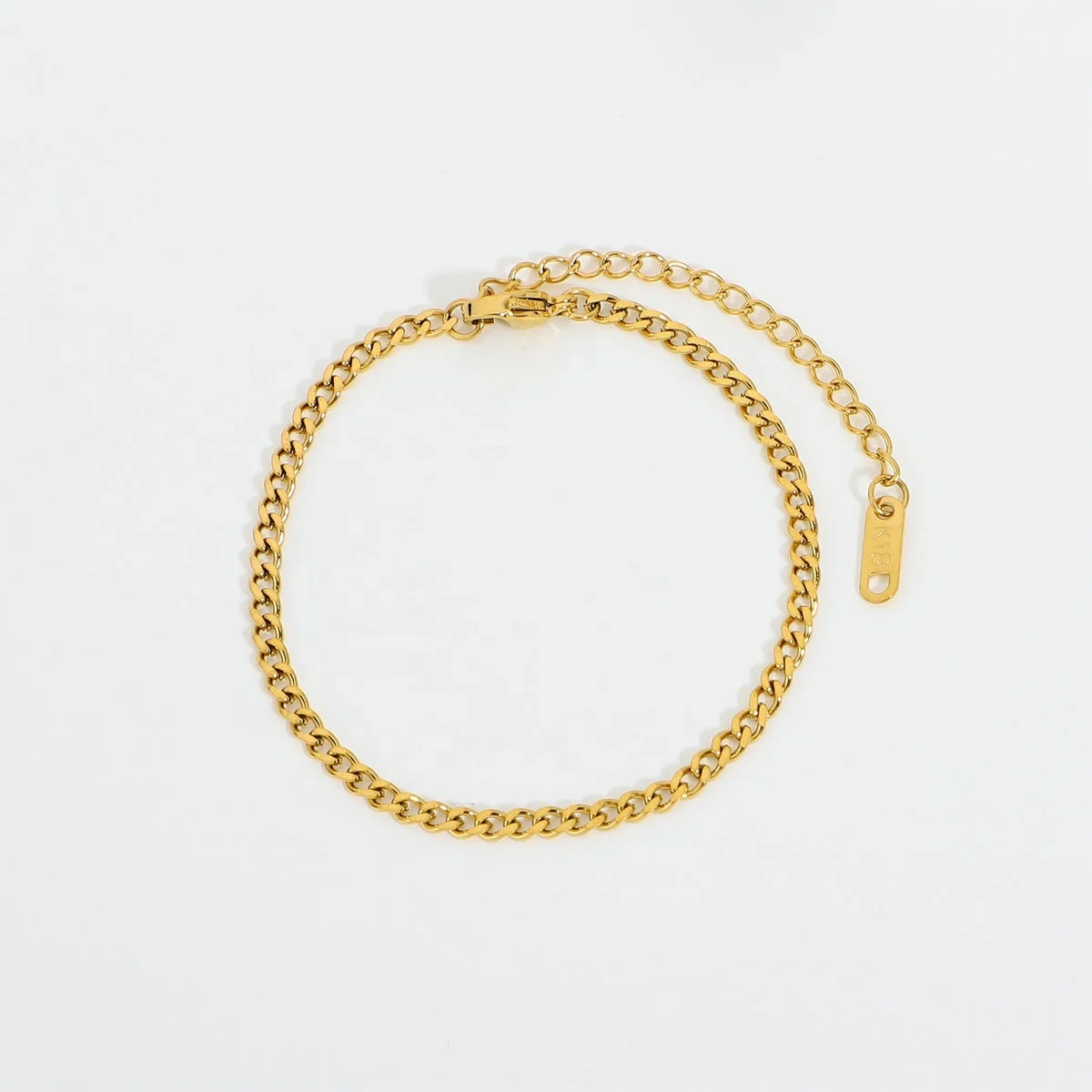 

3mm Minimal classic gold curb link bracelet chic Dainty 18K Gold Plated Stainless Steel cuban chain bracelet